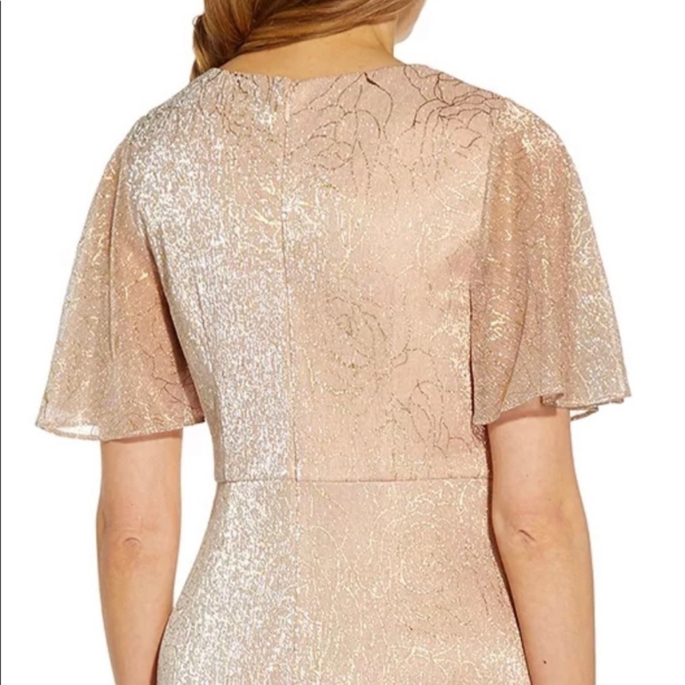 Adrianna Papell Floral Metallic Mesh Draped Gown in Rose Gold Size 6 - Picture 5 of 6